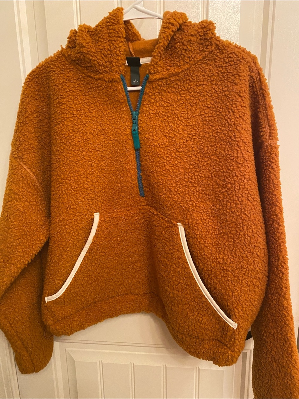 wild fable Plush Hooded Sherpa Jacket in Rust Orange